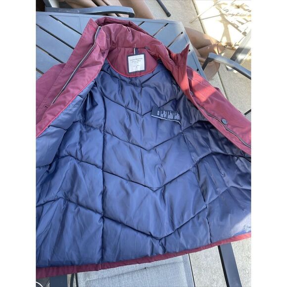 Tommy Hilfiger Jacket Womens Medium Burgandy Red Hooded Puffer Coat Button Down - Picture 9 of 11